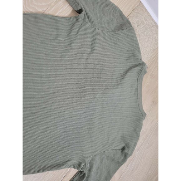 PS Basics Pacsun Women's LARGE Waffle Knit Henley Green Long Sleeve Regular Fit - Picture 9 of 9
